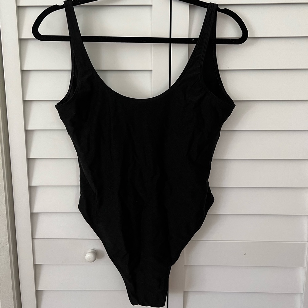 Black scoop-neck one-piece